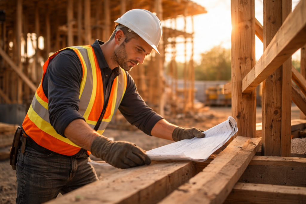 construction man looking at plans